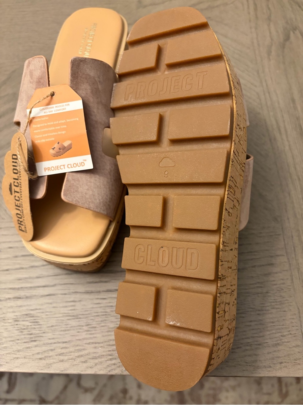 Project Cloud Girls' Taupe Cork-Style Platform Slide Sandals